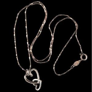 Best Friends 925 Sterling Silver Linked Double Heart Pendant Chain Necklace VTG